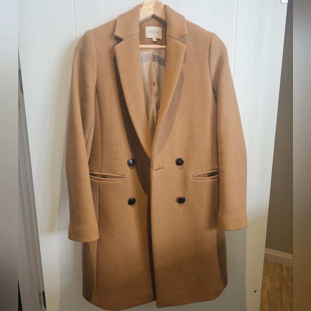 Sezane Tan Trench Coat with Notched Lapels